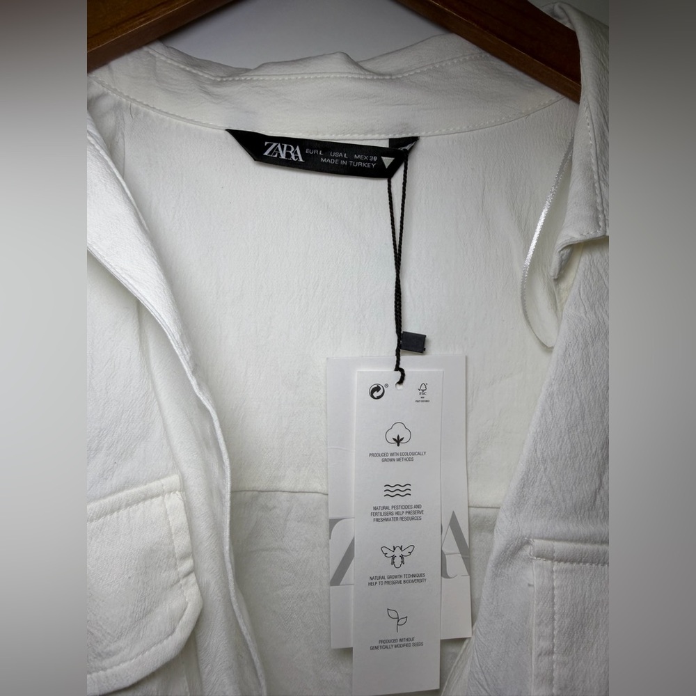 Zara Boxy Twist Hem White Collared Cropped Shirt - Picture 5 of 17